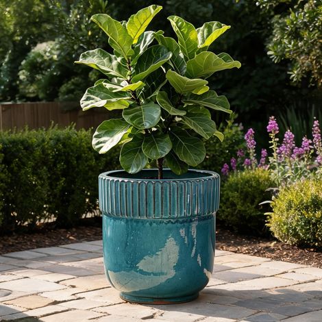 Pot de jardin en céramique fait main Ø 38 cm bleu turquoise (1/5)