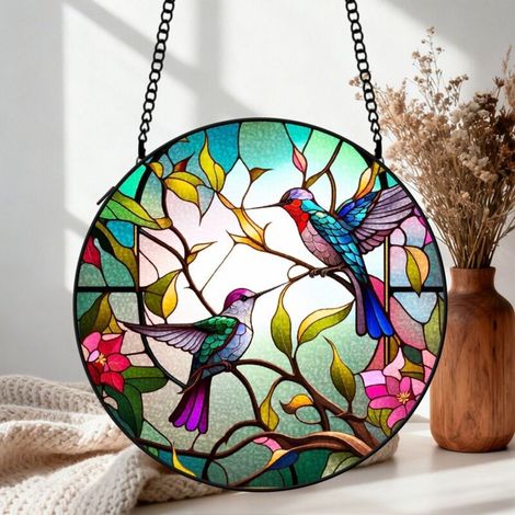 Attrape-soleil vitrail colibri 9 cm décoration fenêtre suspendue oiseau coloré cadeau femme (1/5)