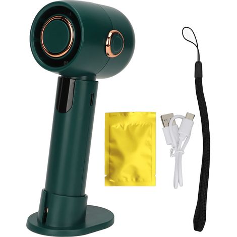 Ventilateur portable USB sans pales, silencieux, à affichage numérique intelligent, idéal pour un bureau ou une utilisation en mode poche. Vert. (1/4)