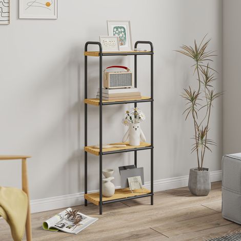 Badezimmerregal, 4-stufiges, schmales, freistehendes Ablageregal, Bambus, 1,5 x 21,5 x 106 cm, Naturholzoptik