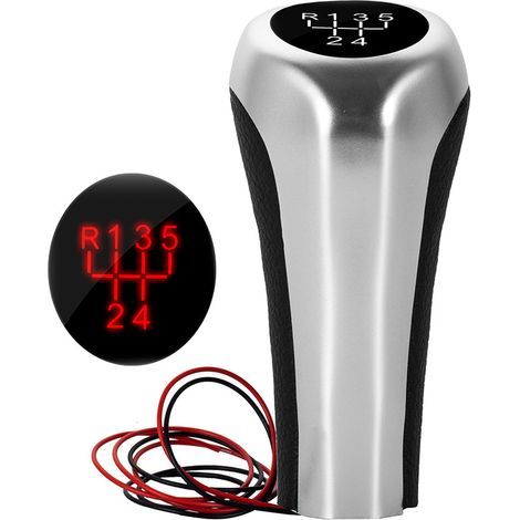 Passend für BMW E60, E61, E91, Schaltknauf, silber mit roter Hintergrundbeleuchtung, 5-/6-Gang-Schaltknauf, Schalthebel, rote Hintergrundbeleuchtung, 5-Gang, einteilig (1/4)