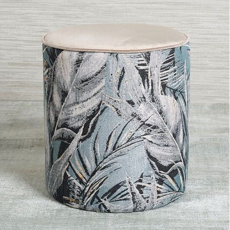 Pouf de salon motif feuillage beige et gris (1/2)
