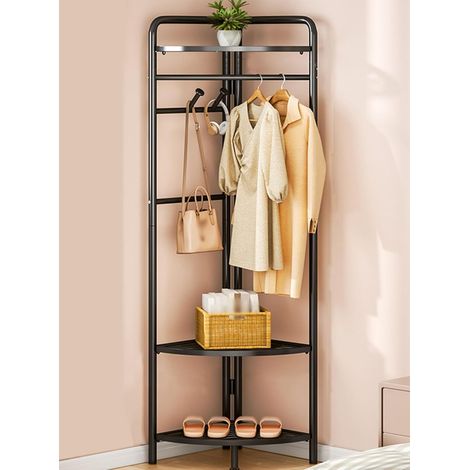 Freestanding coat rack with a sturdy corner design, ideal for entryway, hallway, bedroom and office, Black 42 x 32 x 174 cm (1/5)