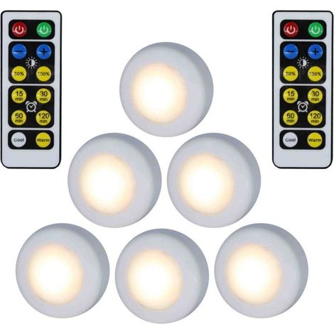 Set mit 6 kleinen, berührungsempfindlichen LED-Strahlern zum Aufkleben, batteriebetrieben, für den Innenbereich, z. B. in Schränken, Garderoben und Küchenschränken, warmweißes Licht (1/4)