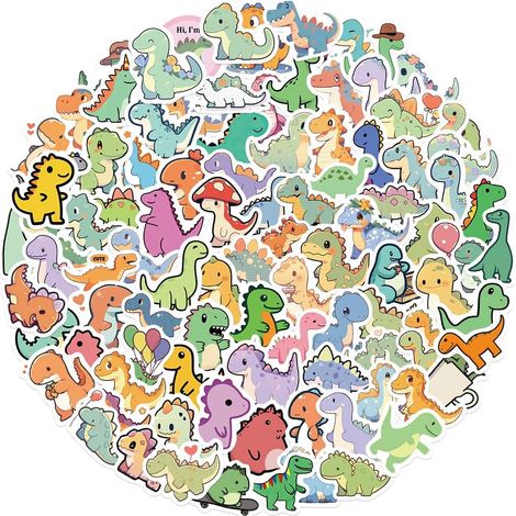 Assortiment d ' autocollants dinosaures pastel, lot de 100 motifs de dessins animés, pour journal, carnet de notes, bouteille d ' eau, coque de téléphone, bagages, ensemble de décoration quotidienne (1/5)