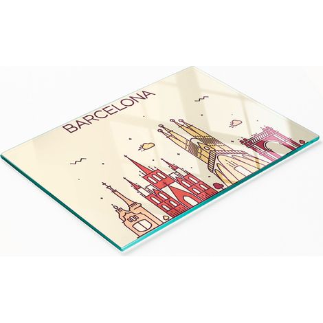 Tavoletta decorativa multifunzionale in vetro per cucina con scritta Barcelona, 80x52 cm. (1/5)