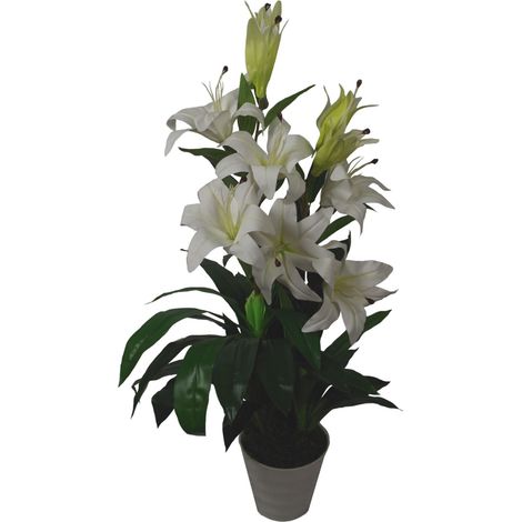 90cm (3ft) Artificial Lily Stargazer Style Lillies Plant Large Flowers White