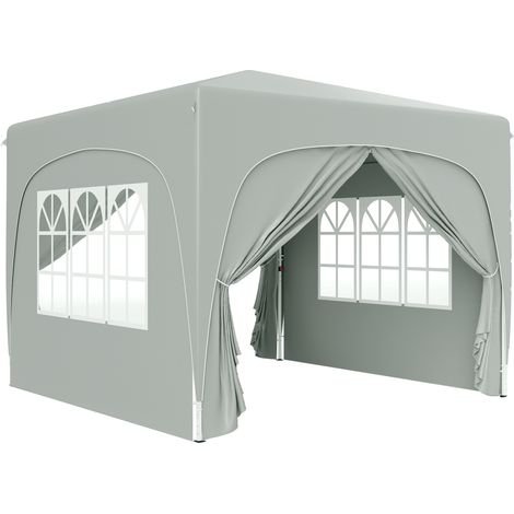 Gazebo 3 x 3 m gris, pliable, imperméable, gris clair, pour jardin et terrasse, 4 panneaux latéraux résistant à l’hiver pour jardin camping