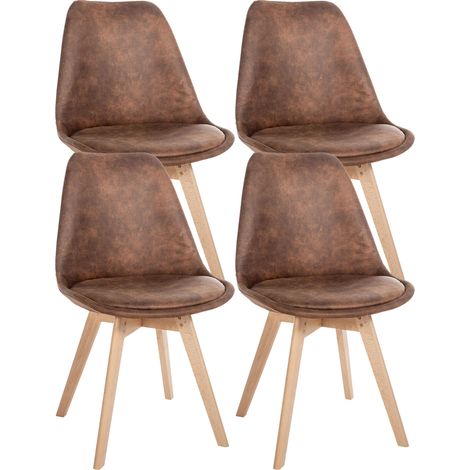 Lot de 4 chaises de salle à manger style scandinave en synthétique marron vieilli CDS10389