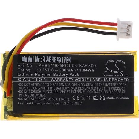 vhbw Battery Replacement for Sennheiser CP-SN800, BAP 800 for Multimedia Stereo Amplifier, Hifi Amplifier (280 mAh, 3.7 V, Li-polymer) (1/3)