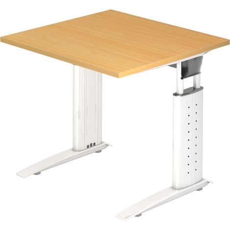 bümö Schreibtisch Serie-U Quadrat: 80 x 80 cm  Buche Weiß