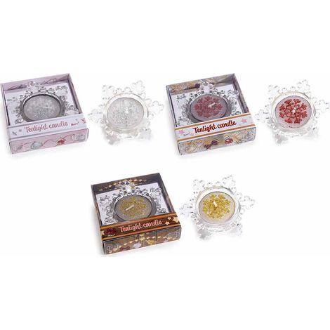 Porta tealight di natale in vetro a fiocco di neve con tealigth decorata con glitter in confezione regalo, set da 18 pezzi, cm 7 x 8 x 2 H