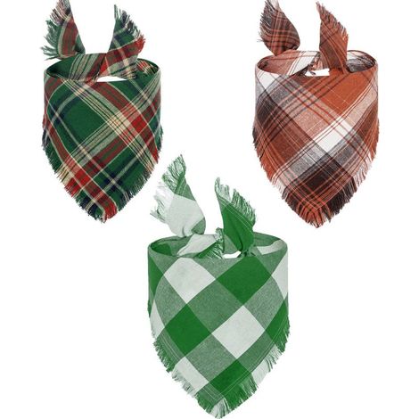 Plaid Triangle Scarf - Cotton Pet Scarf - For Dogs Cats - Fringed Design - 65x45x45 Cm - Set Of 3 (1/5)
