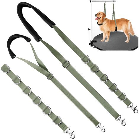 Toelettatura per cani: fascia addominale, anello, fermagli, dispositivi di contenimento per il bagno, guinzaglio, senza sedile, cani di piccola e media taglia, taglio e shampoo, verde militare. (1/5)