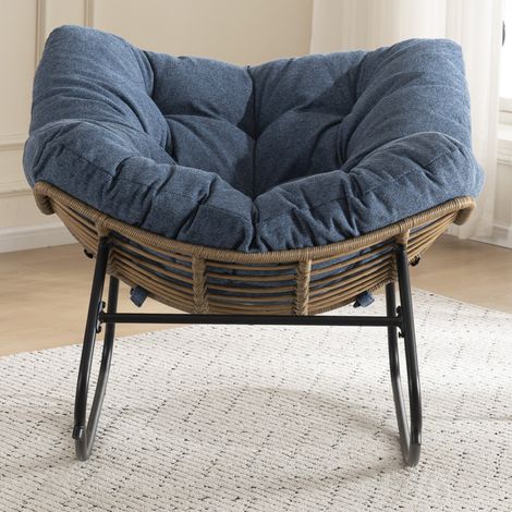 Poltrona a dondolo 102x98x77 cm in ciniglia blu, seduta confortevole - MEUBLIV (1/5)