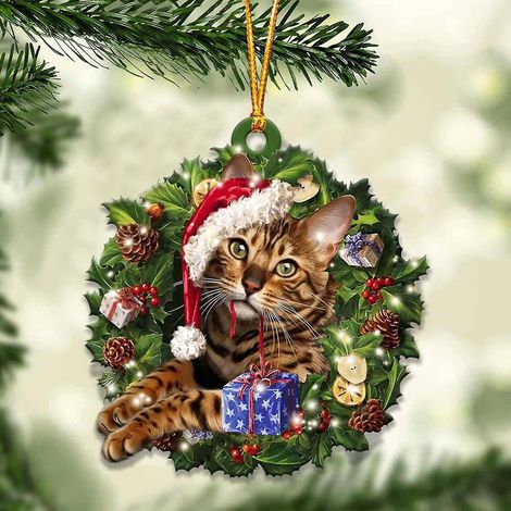Ornement De Noël En Bois - Figurines Chats Et Chiens - Décoration Arbre De Noël - 5 Pièces (1/2)