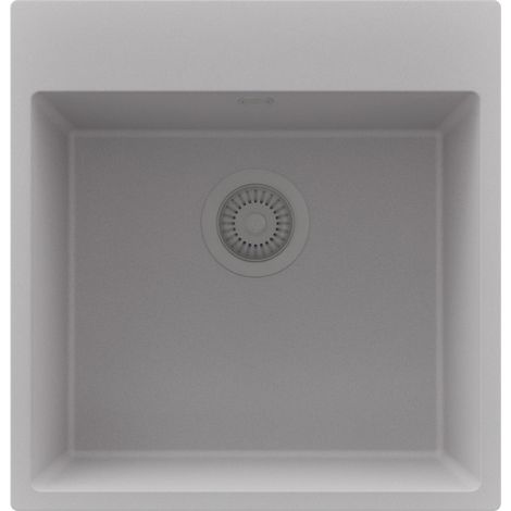PRIMAGRAN Evier Cuisine en Granit 48x50cm,Lavabo 1 bac + Kit de Vidage, Évier à Encastrer au meuble 50cm - Riga, Gris