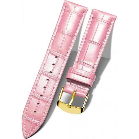 Bracelet de montre de rechange en cuir véritable, multicolore et étanche, pour hommes et femmes, rose (17 mm) (1/5)