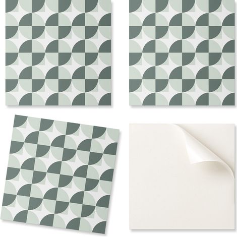 Baldosas de vinilo autoadhesivas con estampado geom茅trico de c铆rculos y cuadrados para ba帽o, 9x30x30 cm.