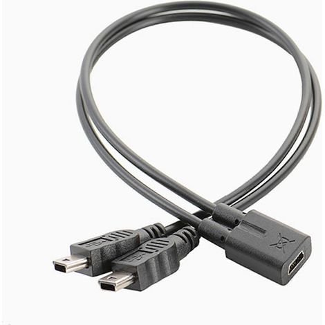 Câble adaptateur de rallonge de chargeur répartiteur mini USB 2.0 femelle vers double 2 mâles en Y (1/5)