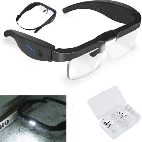 Loupe mains libres à 5 lentilles avec 3 éclairages, frontale pour la lecture et les travaux manuels . Loupe rechargeable par USB (1/5)