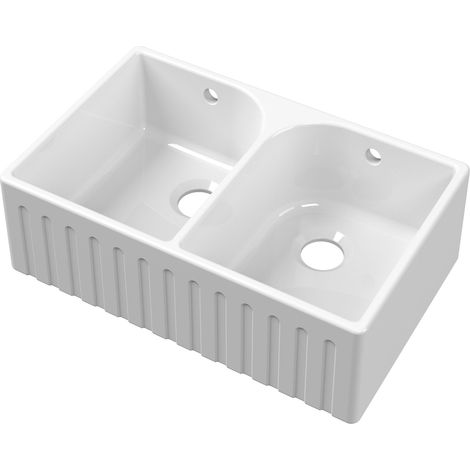 Nuie Butler Fireclay Deco FW Kitchen Sink with Overflow 2.0 Bowl 795mm L x 500mm W - White (1/2)