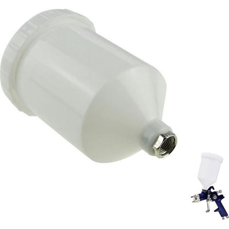 Pistola de pintura HVLP, depósito de plástico de 600 ml con conector roscado, compatible con la mayoría de las pistolas de pulverización de la serie automotriz.