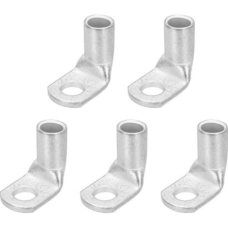 0AWG - 5/16" Cosses En Cuivre, Extrémités De Câble De Batterie À 90 Degrés Cosses De Batterie Bornes À Oeil Connecteurs En Cuivre Nu Pour Fournitures (Silver, 5Pcs) (1/5)