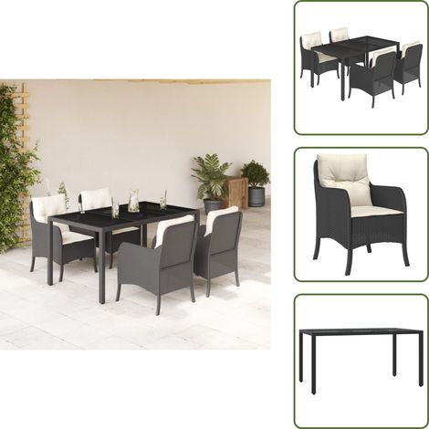 5-tlg. Garten-Essgruppe mit Kissen Schwarz Poly Rattan - Gartengestell - Gartenmöbelset - Outdoor Möbel - Gartentisch - Gartensessel (1/5)