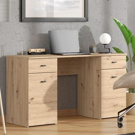 Escritorio Ziro, 2 Cajones, 2 Estantes, 2 Puertas, 140x50x76h cm Marrón Roble Nodoso (1/5)