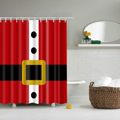 Rideau de douche de Noël 180 x 180 cm, imprimé 3D Père Noël, sapin, rennes, cadeaux de Noël - Ensemble de salle de bain en tissu (1/5)