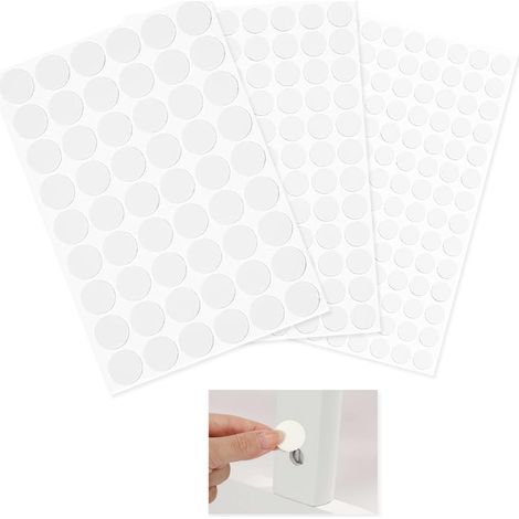 290 Cache Vis Blancs Adhésifs, Autocollants pour Trous en PVC pour Meubles, 12/15/21mm, Caches Trou Meuble de Vis Autocollants pour Armoires, Capuchons Autocollants Bureaux et Réparations de Meubles (1/5)