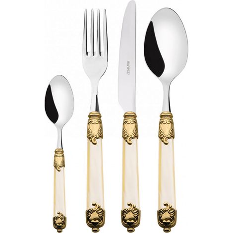 Set posate 24 pezzi in scatola Compact Rococò ghiera dorata Avorio Madreperla Bugatti