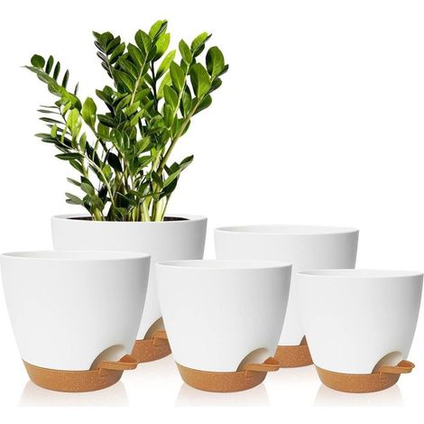 5 Pcs Pots de Fleurs en Plastique,17.8/16.5/15.2/13.9/12.7cm Pots à Fleurs/Plantes en Plastique,Auto-Arrosant avec Soucoupe de (1/5)