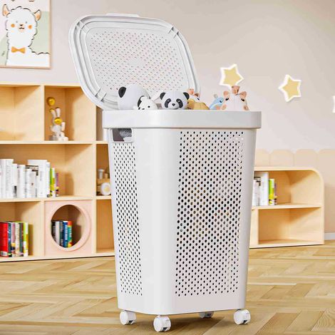 Panier à linge sale avec couvercle, coffre de rangement couvert pour salle de bain, design pratique et discret (1/3)