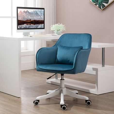 HOMCOM Chaise de bureau velours fauteuil bureau massant coussin lombaire intégré hauteur réglable pivotante 360° bleu