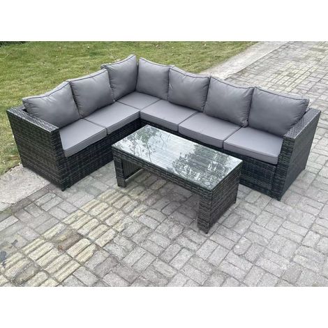 Fimous 6 Seater Rattan Corner Sofa Lounge Sofa Set With Rectangular Coffee Table Dark Grey Mixed Left Hand (1/4)