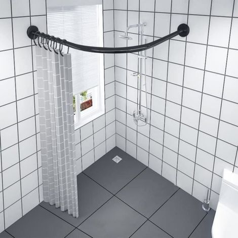 Tringle à rideau de douche - - Incurvée - Acier inoxydable - Extensible - Support mural (1/3)
