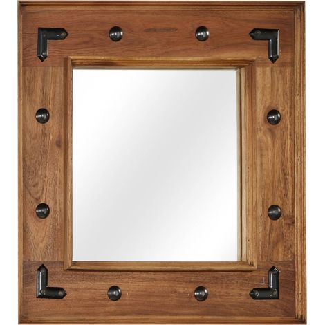Miroir en bois d'acacia massif, 50 x 50 cm