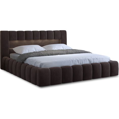 Cleo - lit coffre avec led - 160x200 cm - sommier inclus - en velours - marron (1/5)