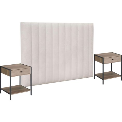 Cabecero con 2 Mesitas de Noche, Cabezal + 2 Mesillas, Muebles Dormitorio Beige y Roble Cambrian 245 cm