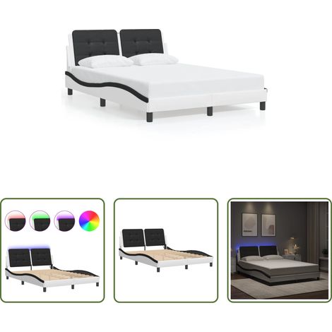LED-Leuchten - Bettgestell mit LED ohne Matratze "Zadar" Weiß und Schwarz 140x190 cm (1/5)