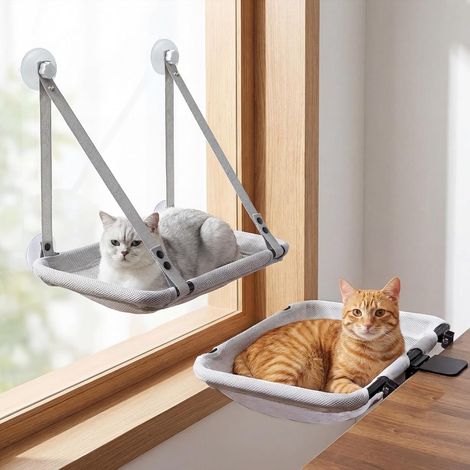 2 en 1 Lit de Bureau pour Chat & Pliable Hamac Chat Fenêtre Supporte jusqu'à 18kg, Hamac avec Ventouse Puissante Lavable lit de fenêtre (45.7  35.5cm)