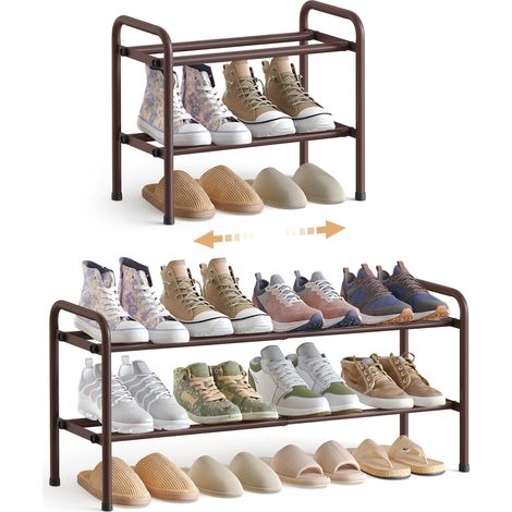 Étagère à Chaussures à 2 Niveaux, Rangement Ajustable, en Acier, Noir (1/5)