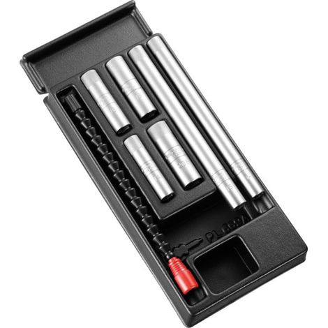 Facom – Coffret cliquet et douilles 7 pcs – Clé à bougie 3/8" – Bras d'insertion flexible – Insert en plastique pour bougies d’allumage