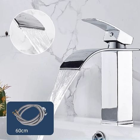 Modern Waterfall Bathroom Faucet, Elegant Design Basin Mixer Tap, Hot and Cold Water Available, Chrome Finish (1/5)