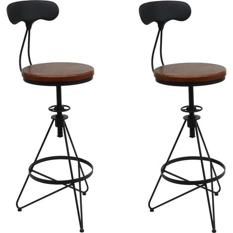 [JAMAIS UTILISÉ] Lot de 2 tabourets de bar HHG-964, chaise de bar, hauteur réglable pivotant repose-pieds, métal industriel bois, brun, piétement noir (1/5)