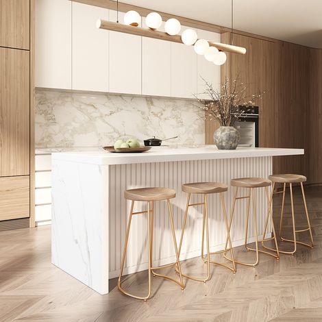 1830 mm Ilot Central Blanc Extensible pour Cuisine avec Portes et Tiroirs Dessus à Motif en Marbre