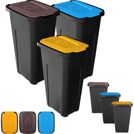 Poubelle Ségrégation Conteneur À Déchets 30L Seau Panier Ensemble 3 Pièces (1/5)