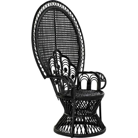 Fauteuil de salon en polyester et bois de rotin coloris noir - longueur 96 x profondeur 66 x hauteur 140 cm -PEGANE- (1/4)